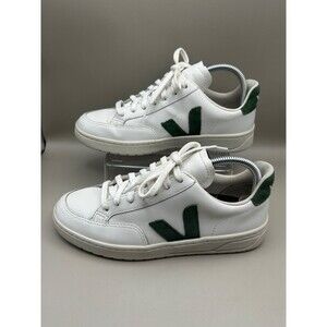 Veja V-12 Classic Leather Sneakers White/Green Suede Casual Preppy Lace-up Sz 8